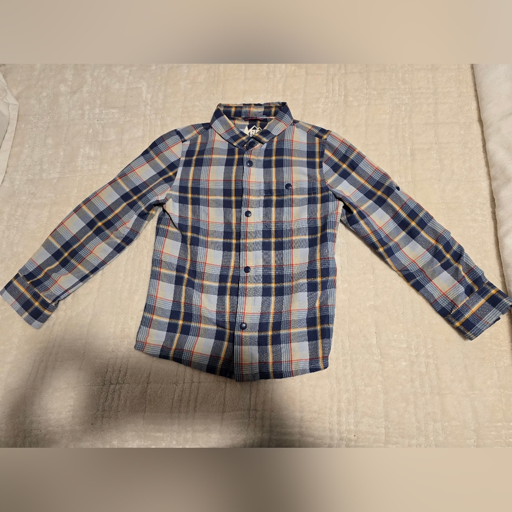 REI Boys XXS, 4/5 Button Down Plaid Shirt, All Buttons Are Snaps
